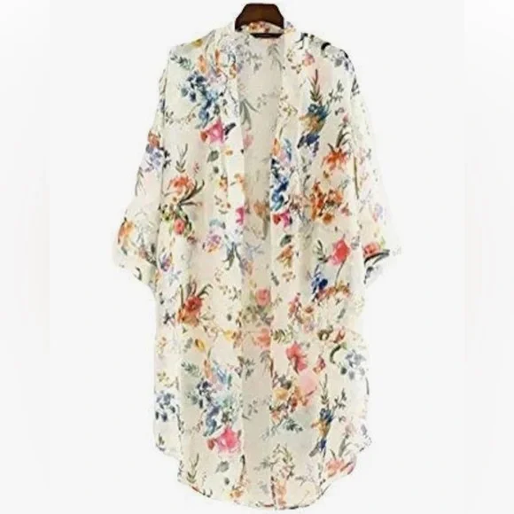 Floral Sheer Kimono Cover-Up - Picture 5 of 13